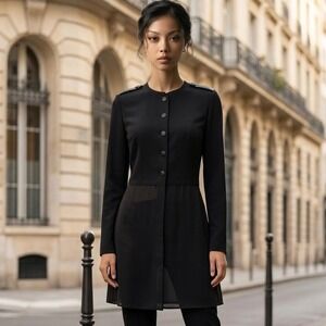Zelda Womens Black Mixed Media Button Front Longline Jacket Tunic Dress Medium‎